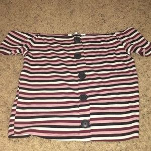 pink black burgundy white button off the shoulder